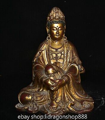 12.8 "Chine Bronze Doré Bouddhisme Siège Guanyin Bodhisattva Bouddha Statue
