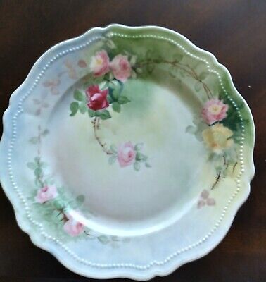 Vintage O&E.G Royal Austria Decorated Plate 8" Hand Painted Pink Roses.