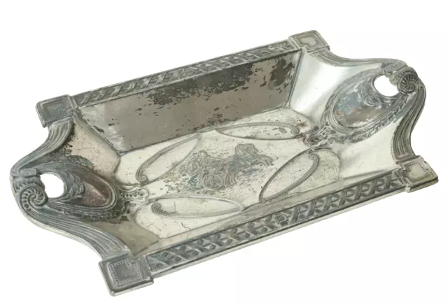 Alte silberne Jugendstil Schale Obstschale Blechschale Art Nouveau Streitwagen