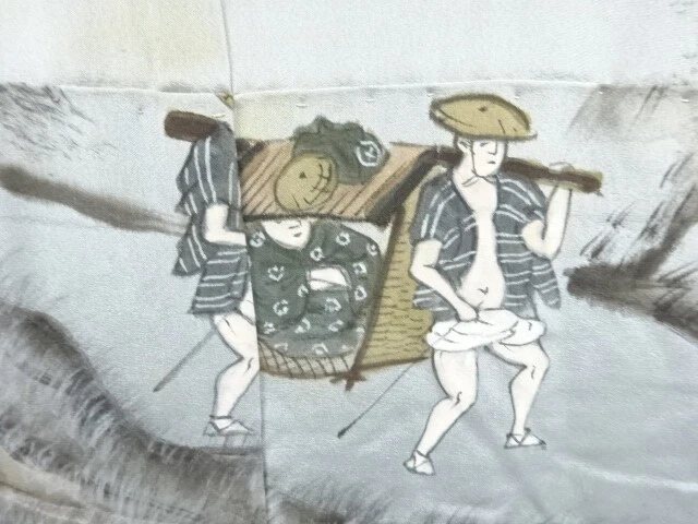 6883569: Japanese Kimono / Antique Mens Juban / Shibori / Mt. Fuji & People In T