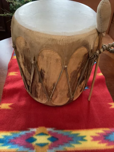 Awesome Large Native American  Rawhide Double Sided Log Drum, Powwow Dance Find