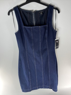 Guess Los Angeles Womens Vivian Denim Sheath Dress Blue Textured Stretch L New