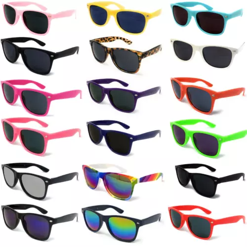 Classic Black Lens Sunglasses Mens Ladies Womens Neon Retro Fashion 80s UV UK