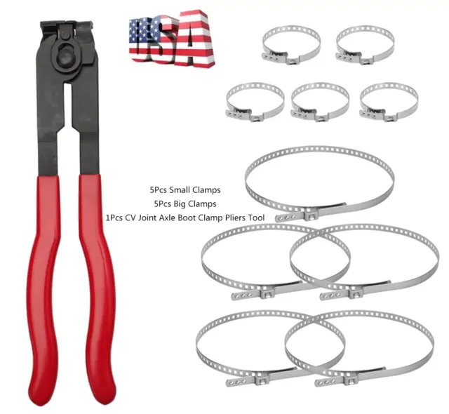 (Usa)Auto Car Cv Joint Axle Boot Clamp Pliers Tool With 10 Crimp Bands Universal