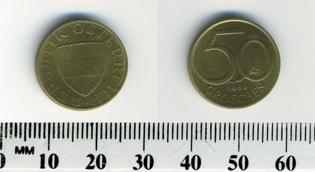 Austria 1969 - 50 Groschen Aluminum-Bronze Coin - Austrian Shield