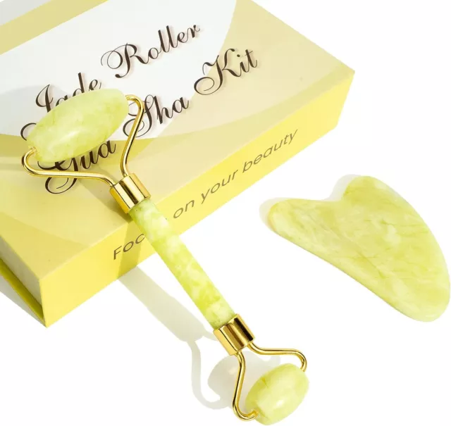 Jade Roller and Gua Sha Set - Guasha Tool for Face - Skin Care Gift Set