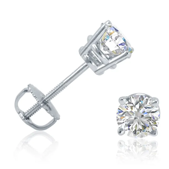 IGI Certified 1/2ct TW 14K White Gold Lab Grown Diamond Stud Earrings- Screwback