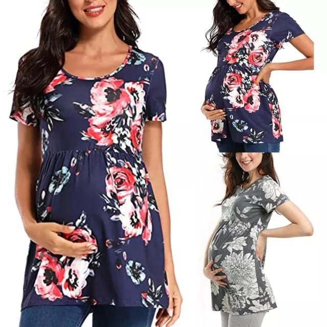 Women Maternity Short Sleeve Fashion  Print Tops Pregnancy T-shirt Clothes