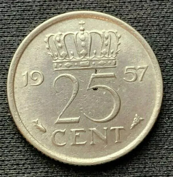 1957 Netherlands 25 cents Coin UNC +       #C354