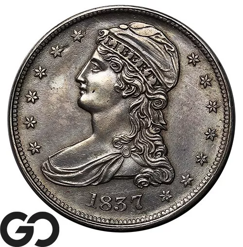 1837 Capped Bust Half Dollar, Reeded Edge, Sharp Choice BU++ ** Free Shipping!