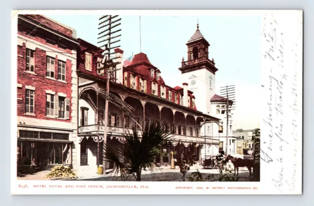 Postcard Florida Jacksonville FL Hotel Duval Post Office 1905 Posted Undivided