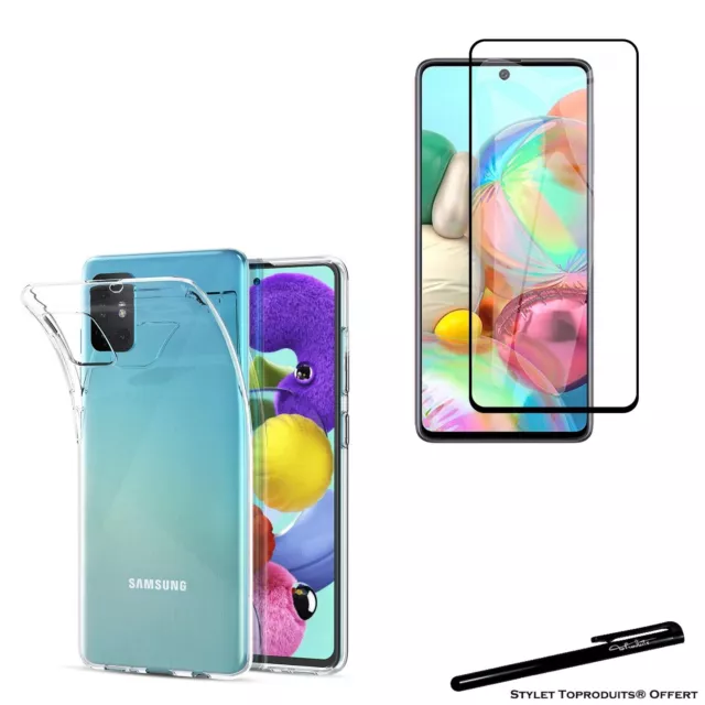 Coque protection transparente + Verre trempé bords noir pour Samsung Galaxy A71