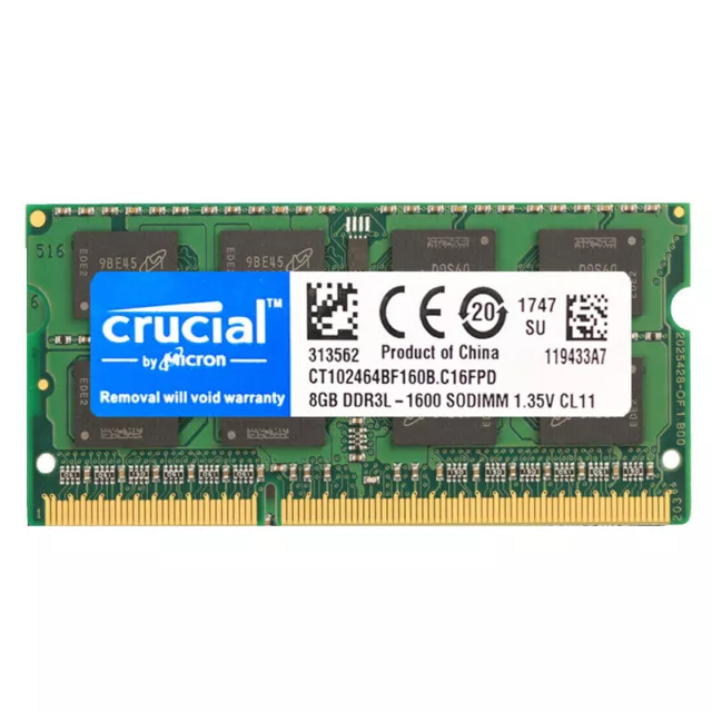 Crucial DDR3L 8GB 16GB 32GB 1600MHZ PC3L-12800 Laptop SODIMM 204-Pin Memory RAM