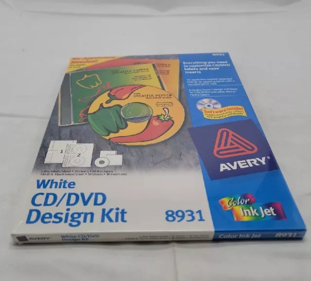 NEW Avery 8931 White CD/DVD Design Kit for Inkjet Printer 30 Labels-#15