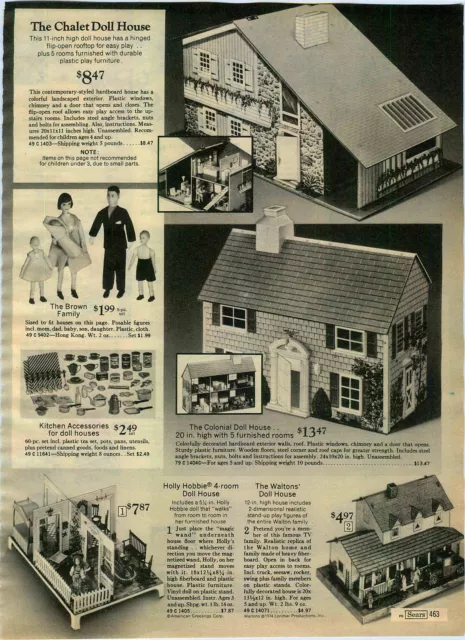 1976 ADVERT Chalet Doll House Holly Hobbie The Waltons' The Brown Family