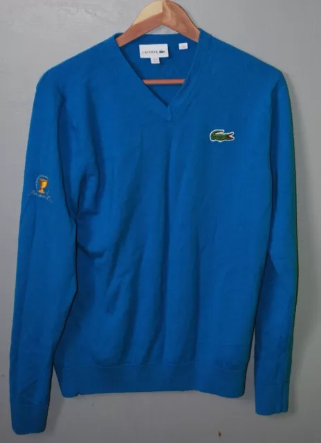LACOSTE L TEAL merino wool v-neck big logo sweater president's cup $20. ...