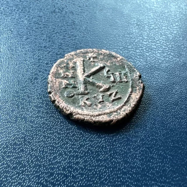 BYZANTINE. Justin II with Sophia, 565 - 578 AD, AE Half Follis 7g Ancient Coin