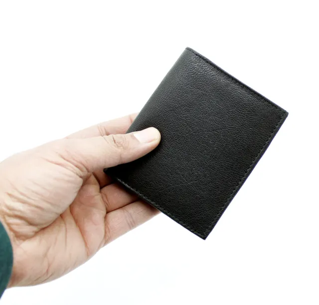 Small RFID Real Leather Wallet Men Credit Card Holder Case Coin Purse 48 Black