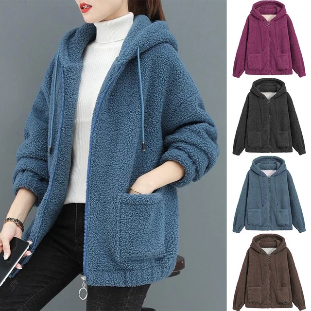 Womens Teddy Bear Fleece Hoodie Ladies Casual Baggy Zip Up Hooded Jacket Coat UK