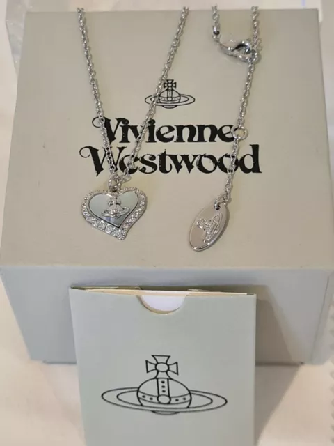 Vivienne Westwood white Silver Diamante Heart Necklace Pendant New box  included | eBay
