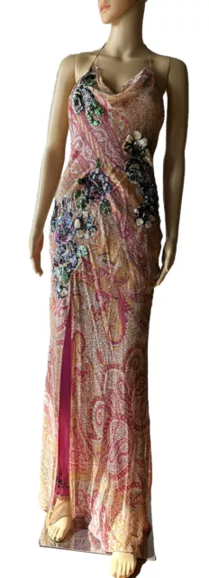 *JENNY PACKHAM* Vintage 2000's Sequin & Bead Embellished Silk Bias Evening Dress