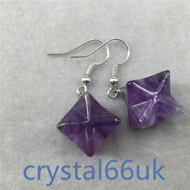 A pair of Dreamy Amethyst Merkaba Star eardrop decorations quartz Crystal Reiki