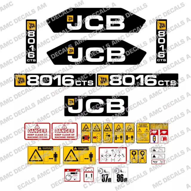 Jcb 8016Cts Mini Digger Decal Sticker Set With Safety Warning
