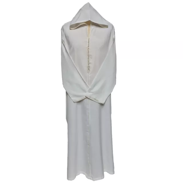 Moroccan Off White Cotton Long Sleeve Hooded Thobe Jubba Djellaba