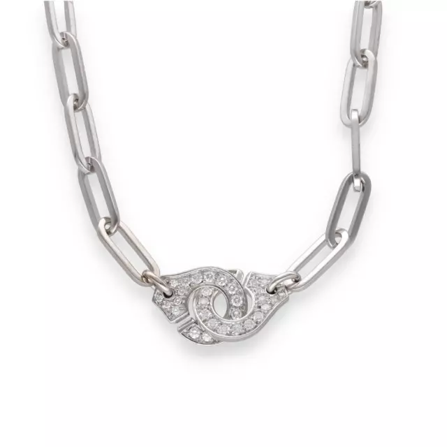 Collier DINH VAN , Menottes R15 Or gris 18 Cts et Diamants, 39 cm