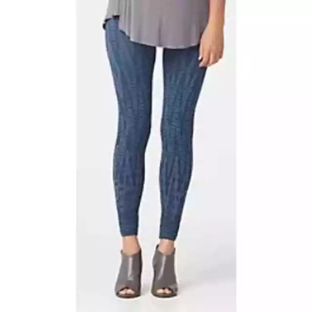 Spanx Look at Me Now Seamless Leggings Cropped Blue Geo High Rise Womens XL