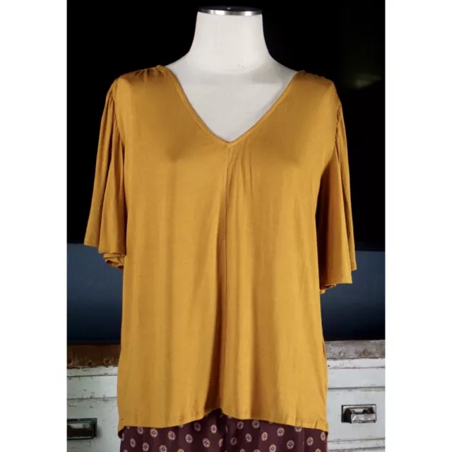 NWT New $68 Anthropologie Sidonie Flutter Sleeve Mustard Honey Blouse Top M