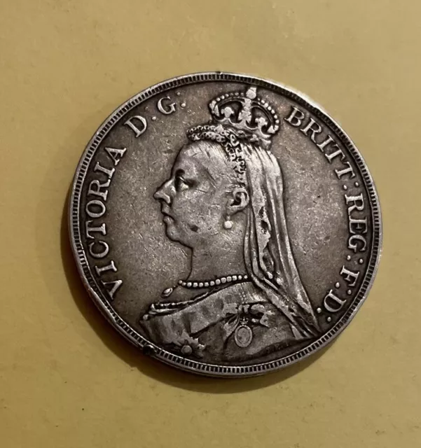 1889 Victoria Jubilee Head Silver Crown Coin In Very Fine Condition.