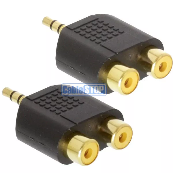 2 x 3.5MM AUX STEREO JACK MALE PLUG TO 2 X RCA PHONO AUDIO CONVERTER ADAPTER