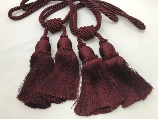 Curtain Tiebacks Ropes Tassels Set 2 Red Burgundy Traditional Art Deco Victorian