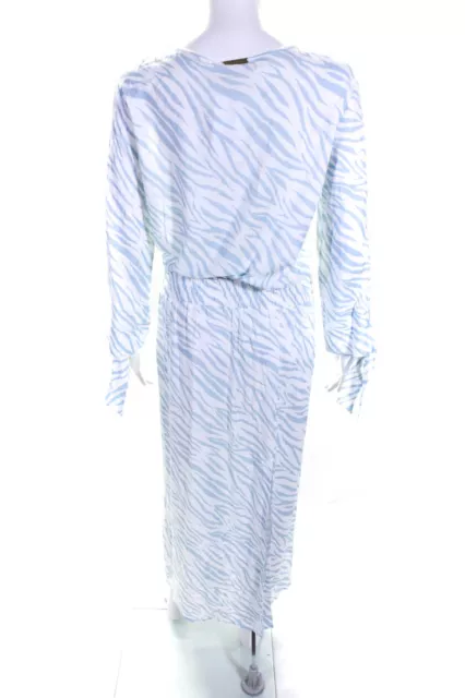Heidi Klein Womens Tie Neck Long Sleeve Animal Print Midi Dress Blue White Small 3
