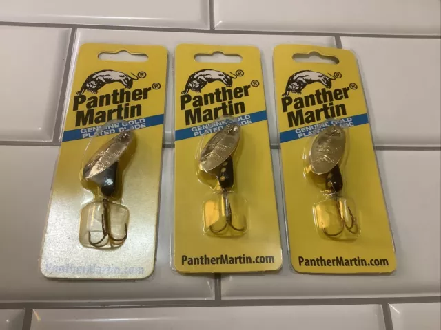 Lot 3 lures panther martin trout spinners 3/8oz gold/black yellow spots 9-PMR-G