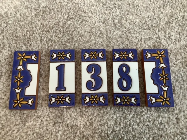 Spanish Ceramic Floral Number 1 3 8 Tiles Made In Spain Small Chip Damage On 8