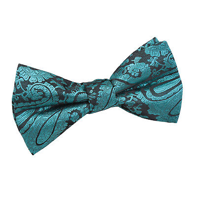 Teal Boys Bow Tie Woven Floral Paisley Wedding Pre-Tied Bowtie by DQT