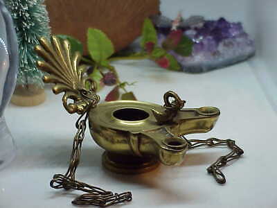 Antique Miniature Bronze Brass 2 Burner Whale Oil Lamp 6" 1800's Hanging Ships