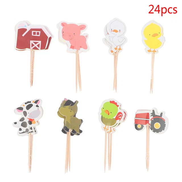 24PCS/PACK CARTOON FARM Animal Party Theme Cupcake Toppers for Kids