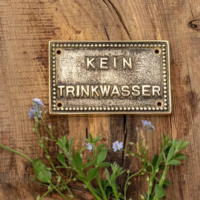 Kein Trinkwasser- Schild, Hinweisschild aus Messing, Warnschild wie antik