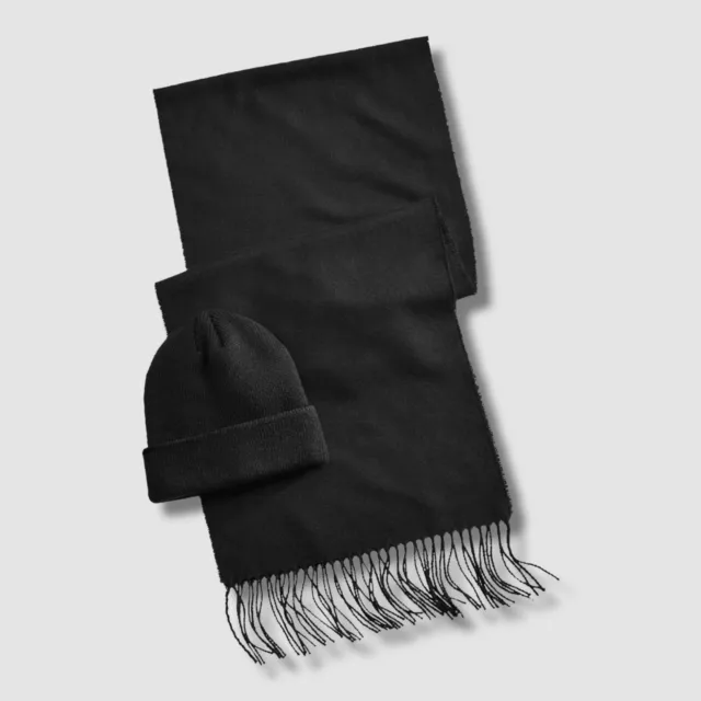 $40 Club Room Men's Black Neck Warmer Solid Knit Beanie Hat Scarf Set One Size