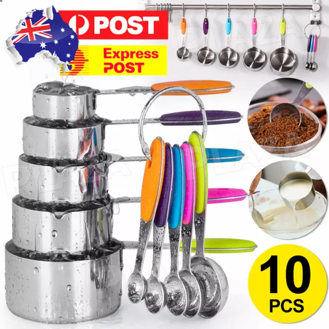 Stainless Steel 10x Measuring Spoons Cups Baking Teaspoon Kitchen Gadget Kit