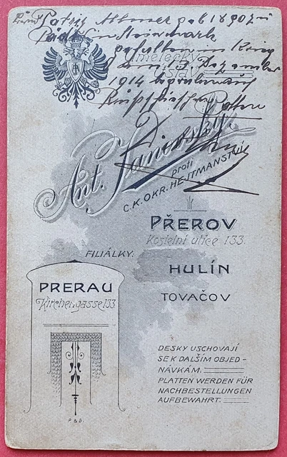 CDV Foto Kuk Kaiserjäger Portrait in Prerov Tschechien 1914 Monarchie Alpenjäger 2