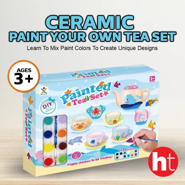 Aquamania Ceramic Paint Your Own Tea Set, 12 Colors To Choose From, Safe For Kid