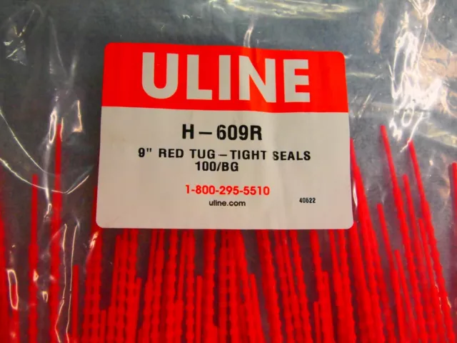 3 sealed bags of 100 count Uline H-609R 9” RED Tug-Tight Seals