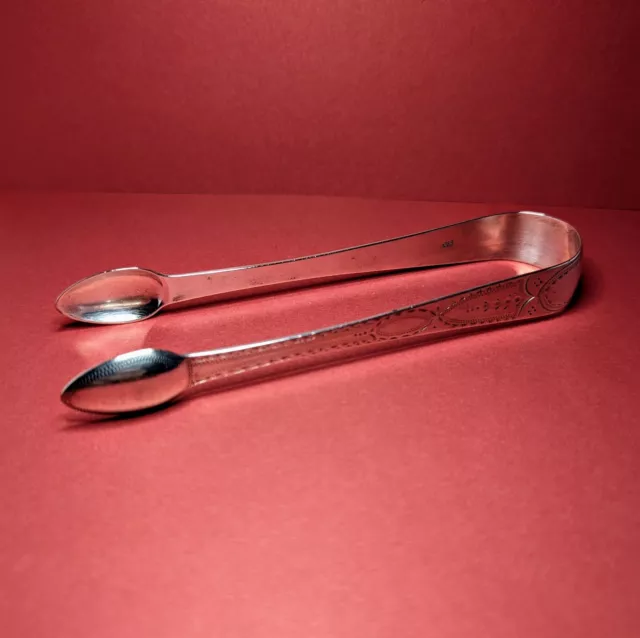 Engraved Antique Solid Sterling Silver Sugar Tongs -Stephen Adams, 1808