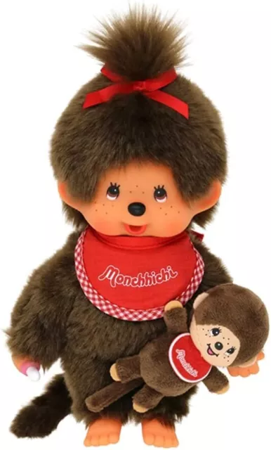 Sekiguchi Monchhichi Mädchen mit Mini-Plüsch-Monchhichi, roter Latz, 20 cm