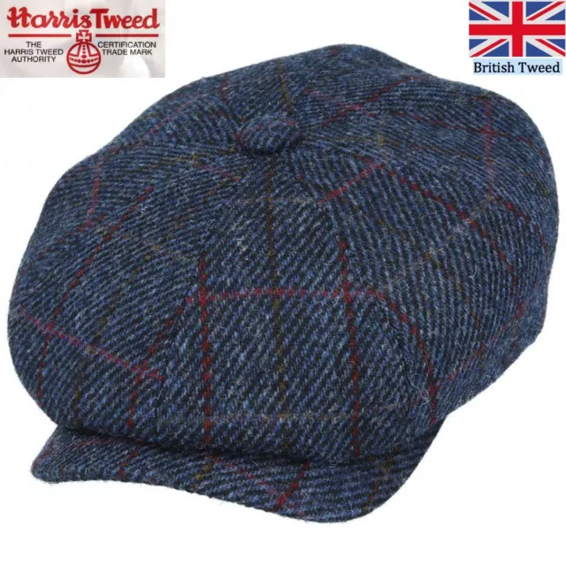 Men's Harris Tweed Wool Flat Cap - Navy Gladwin Bond Newsboy Hat