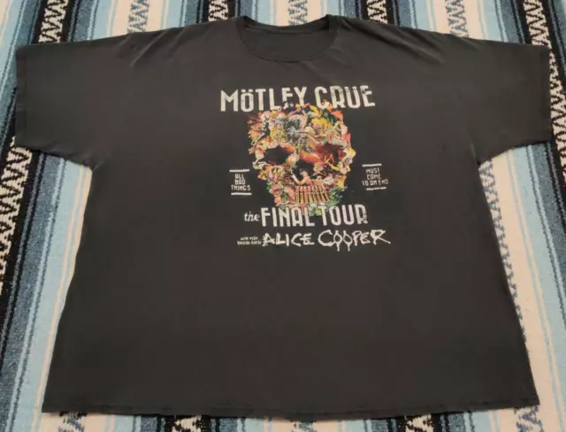 2014 Motley Crue Alice Cooper  Final Tour Distressed Band Black T Shirt Sz XXL